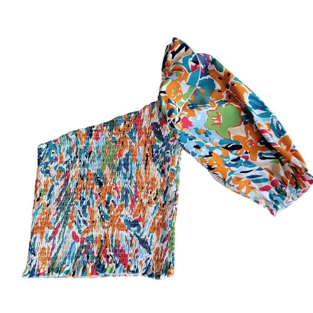 SHEIN Floral One Shoulder Ruched Top - Picture 6 of 6